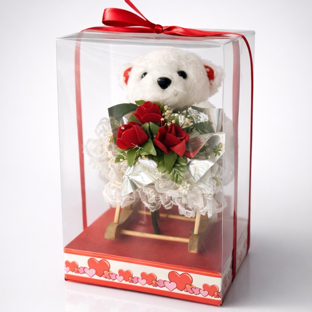 Cute Teddy Bear with Red Roses Gift Box